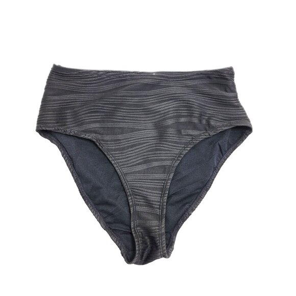 Black Textured Womens High-Waisted Bikini Set Swimsuit Adjustable Straps Size S - Picture 4 of 5